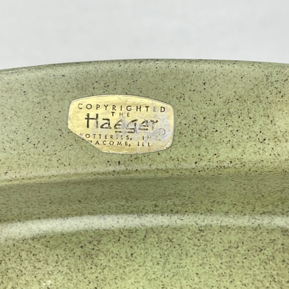 Vintage MCM Haeger 12” Rimmed Rectangle Sage Green Speckled Serving Bowl Platter - Picture 2 of 11